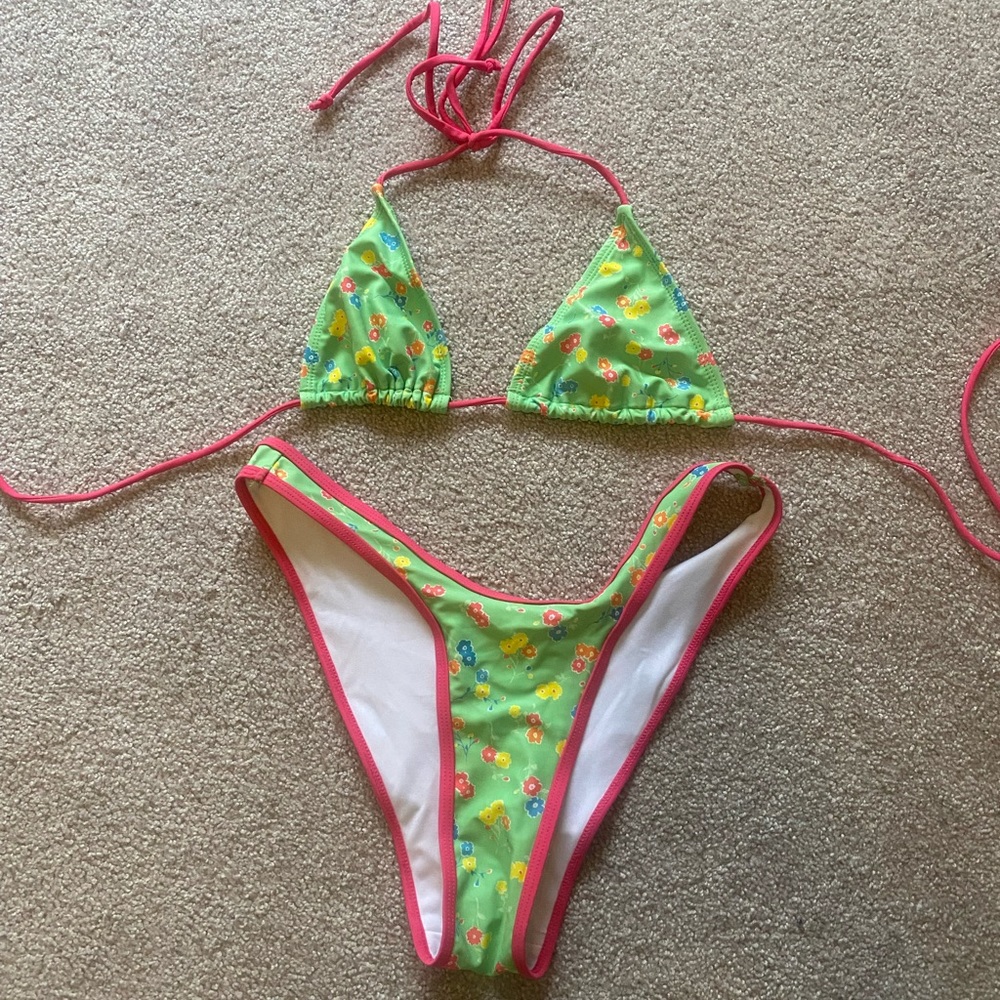 Motel Rocks Two Piece Green Floral Bikini